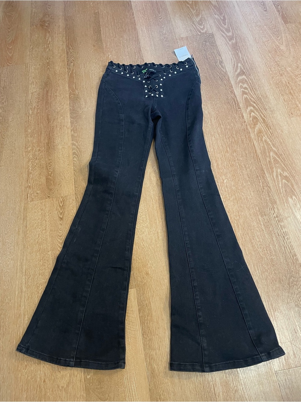 Forever 21 Black Lace-Up Flare Jeans with Grommet Detail